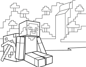 Steve from Minecraft is Lost in Thought Coloring Page