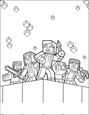 Team Attack in Minecraft Coloring Page
