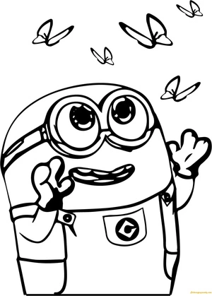 Coloring Minions with Butterflies Coloring Page