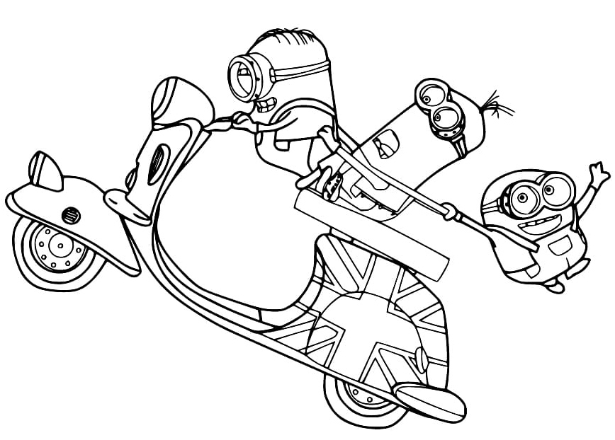 Minions Riding a Motorcycle Coloring Page