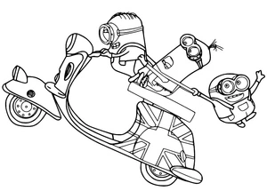 Minions Riding a Motorcycle Coloring Page