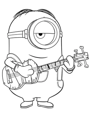 Stuart the Minion Playing Guitar Coloring Page