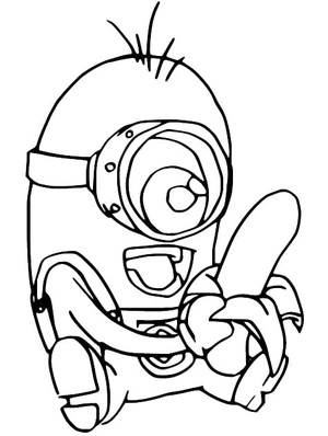 Stuart the Minion with a Banana Coloring Page