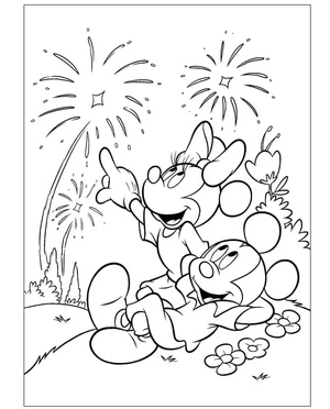 Mickey and Minnie Enjoying the Fireworks Coloring Page