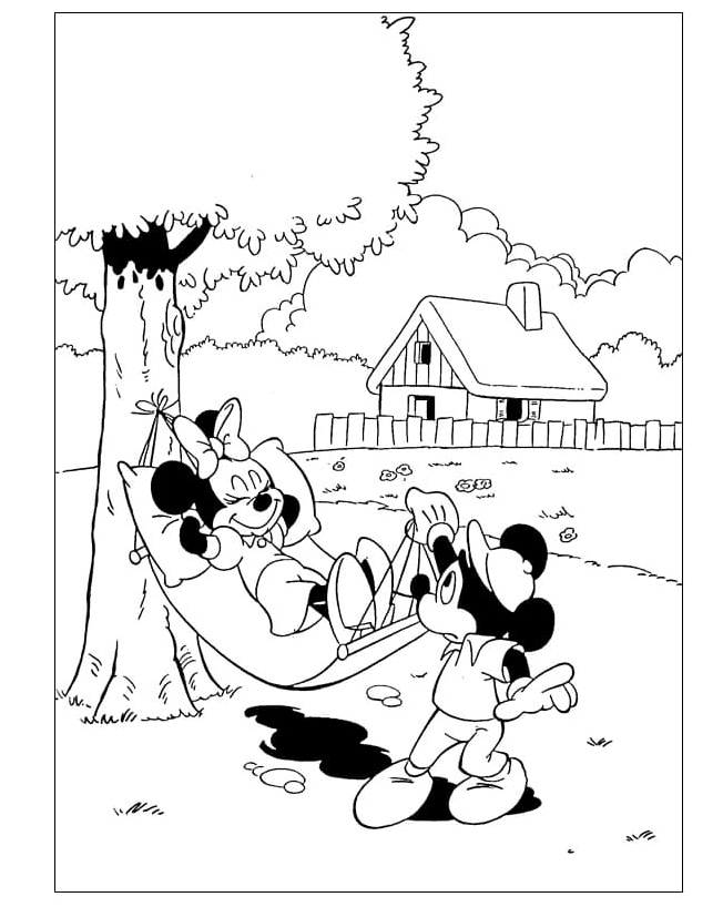 Minnie Relaxing in a Hammock Coloring Page