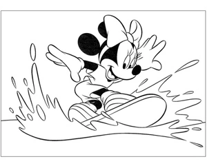 Minnie Snowboarding Coloring Page