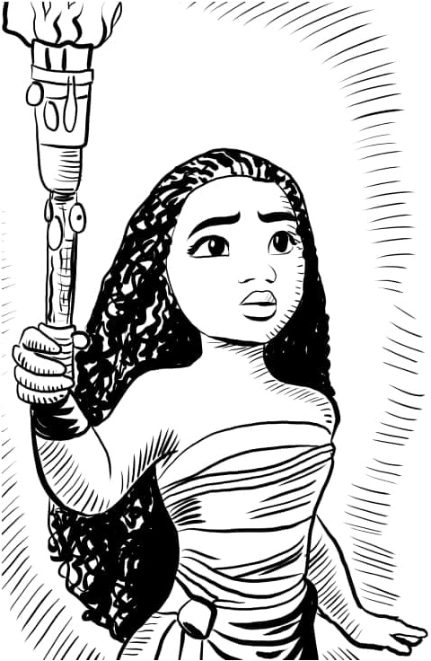 Drawing of Moana without the title 'Moana Coloring Page' Coloring Page
