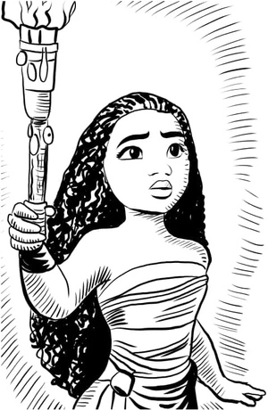 Drawing of Moana without the title 'Moana Coloring Page' Coloring Page