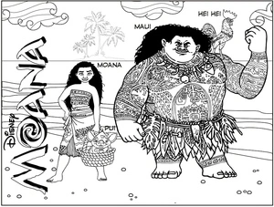 Moana and Maui together on a coloring page Coloring Page
