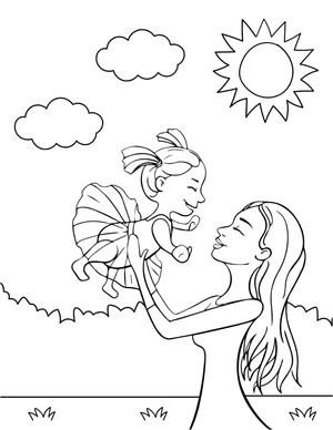 Joyful Mother and Daughter Coloring Page