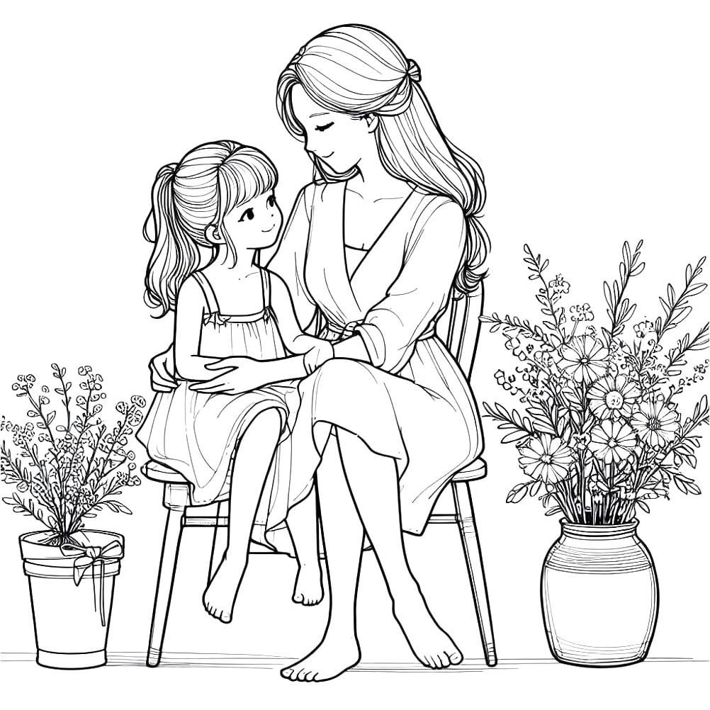 Mother and Daughter Coloring Page Coloring Page