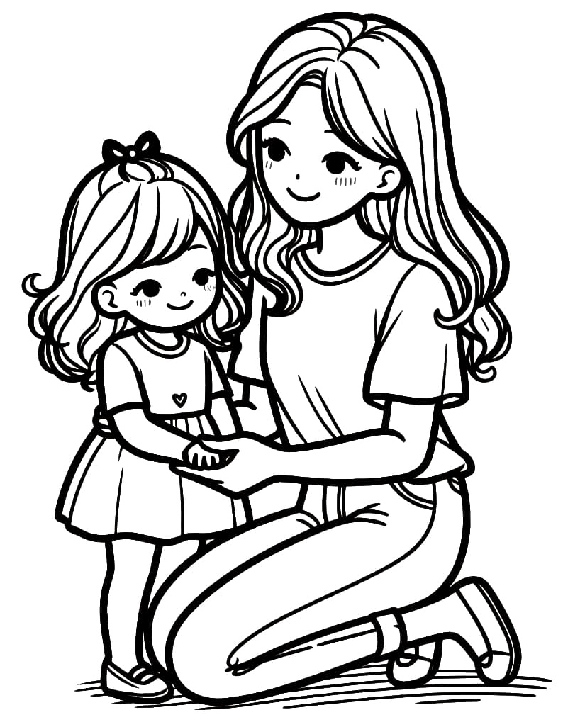 Mother and Daughter Coloring Page