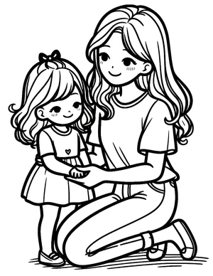 Mother and Daughter Coloring Page