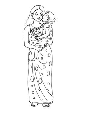Mother and Her Young Daughter Coloring Page