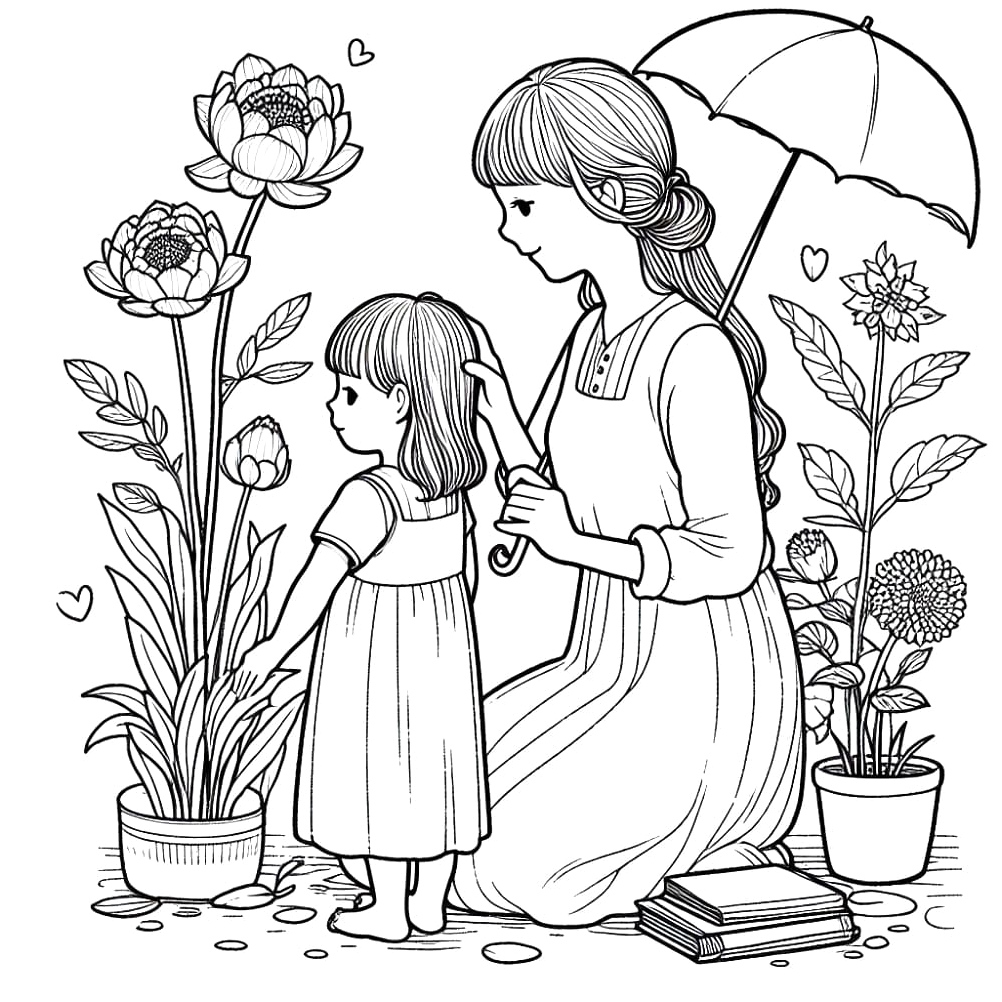 Printable Mother and Daughter Coloring Page Coloring Page