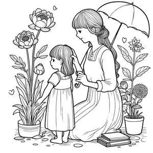 Printable Mother and Daughter Coloring Page Coloring Page