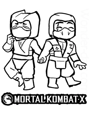 Chibi versions of Sub Zero and Scorpion Coloring Page