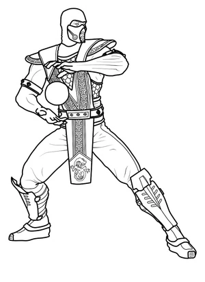 Printable Coloring Page: Scorpion from Mortal Kombat Coloring Page