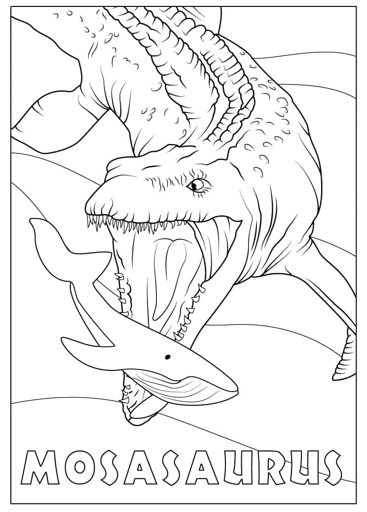 Mosasaurus Hunting a Whale. Coloring Page