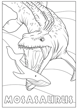 Mosasaurus Hunting a Whale. Coloring Page