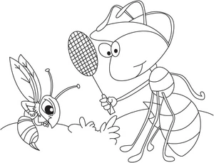 Ant and Mosquito Cartoon Coloring Page