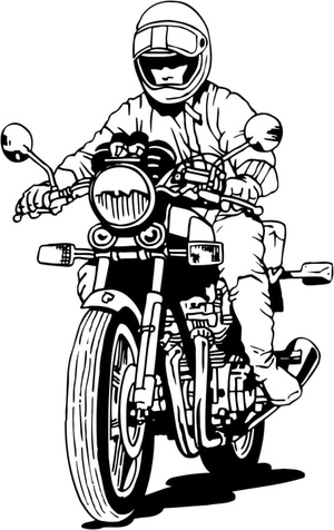A man is riding a motorcycle.