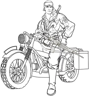 Motorcycle Soldier Coloring Page