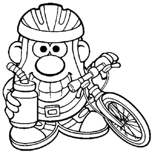 Mr. Potato Head Riding a Bicycle Coloring Page