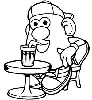 Potato Head Enjoying a Beverage Coloring Page