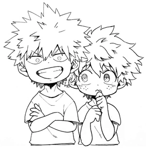 Adorable Bakugo and Midoriya Coloring Page