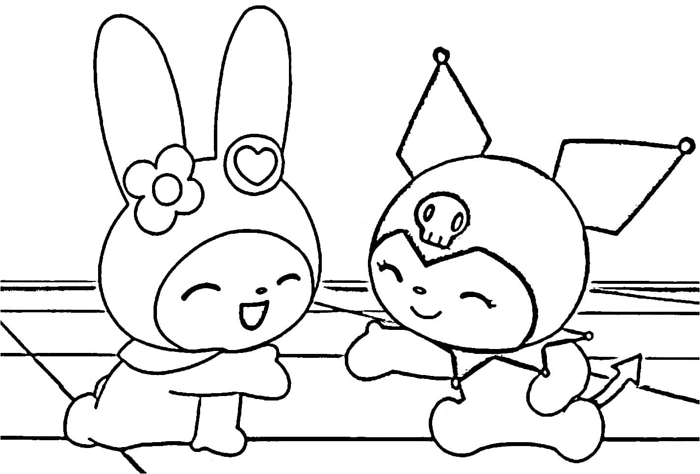 Joyful My Melody and Kuromi Coloring Page