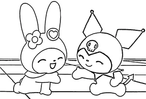 Joyful My Melody and Kuromi Coloring Page