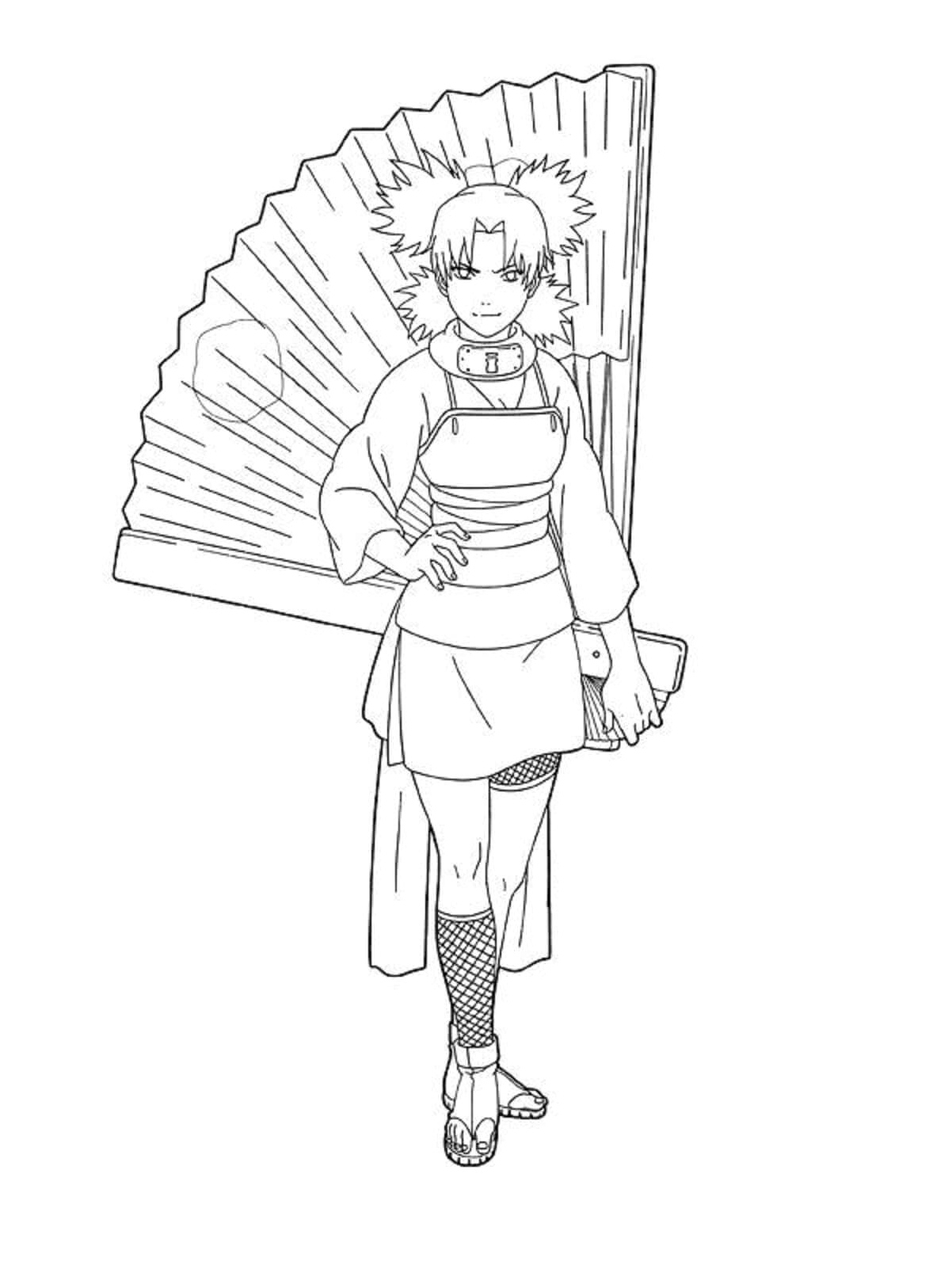 Temari Holding a Fan - Coloring Page Coloring Page