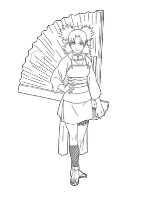 Temari Holding a Fan - Coloring Page