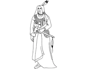 An Indian Warrior with a Tomahawk, Standing Tall Coloring Page