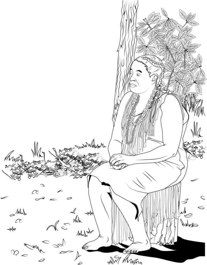 An Indian woman sitting on a tree stump Coloring Page