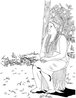 An Indian woman sitting on a tree stump Coloring Page