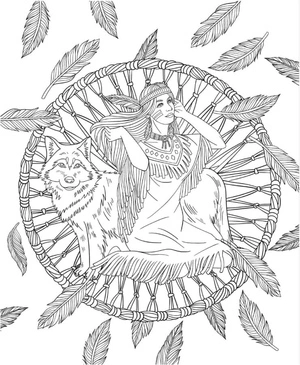 Girl with a Wolf Amulet in India Coloring Page