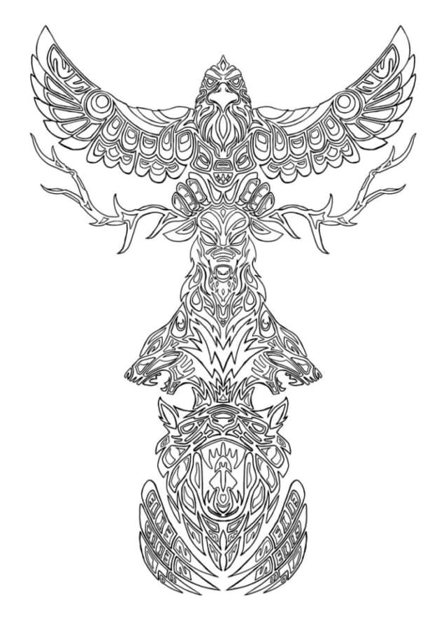 Majestic Native American Totem Pole Coloring Page