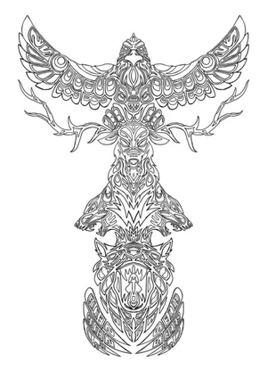 Majestic Native American Totem Pole Coloring Page