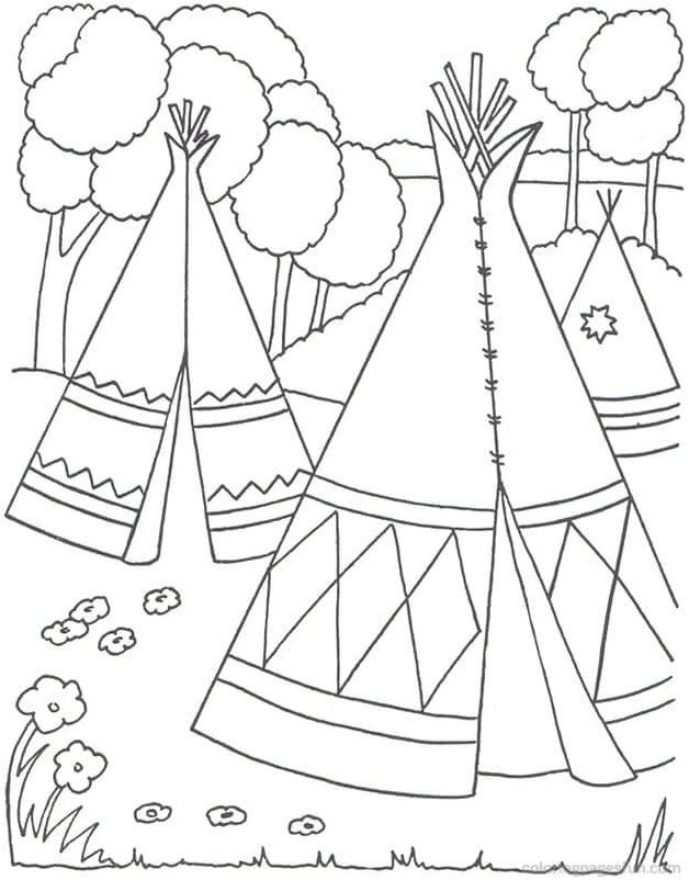 Native American Village Coloring Page