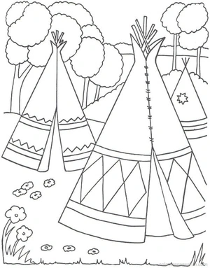 Native American Village Coloring Page