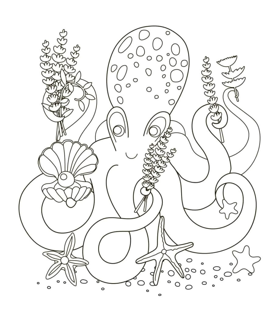 Happy Octopus Cartoon Coloring Page