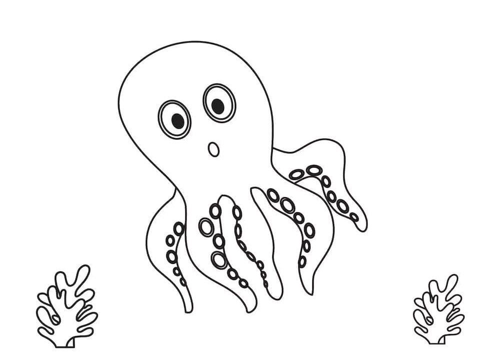 Octopus Among Two Coral Reefs Coloring Page