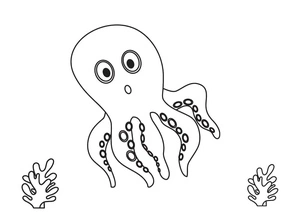 Octopus Among Two Coral Reefs Coloring Page