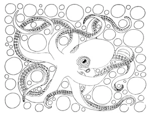 Octopus surrounded by bubbles Coloring Page