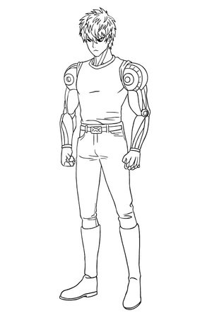 Genos in the anime One Punch Man and do not refer to it as the character Genos from the series One Punch Man Coloring Page