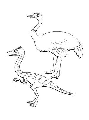 Dinosaur and Ostrich Coloring Page