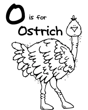 Letter 'O' represents Ostrich Coloring Page