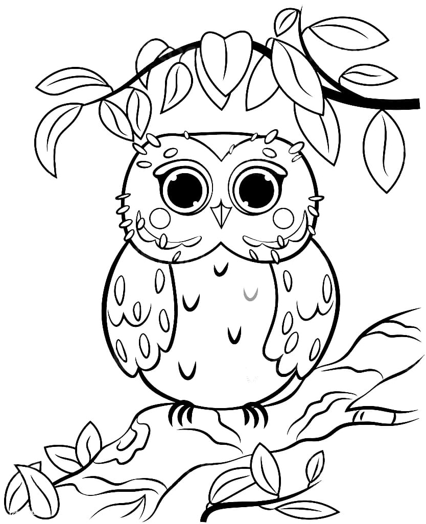 Adorable Owl Perched on a Tree Branch Coloring Page